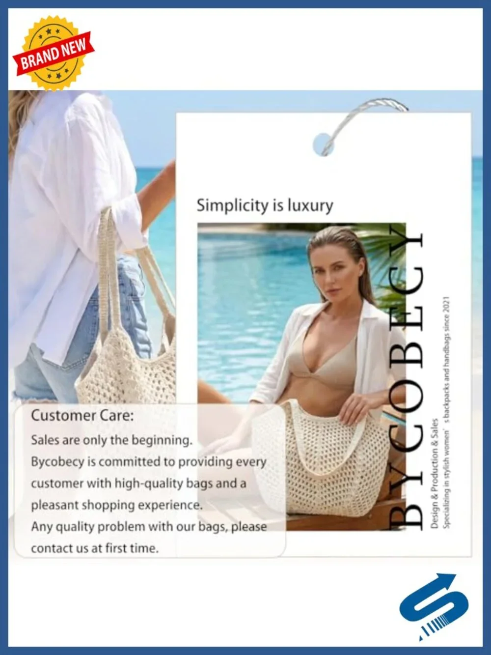 Crochet Tote Bag Women Summer Beach Purse Handmade Boho Knit Shoulder Bag